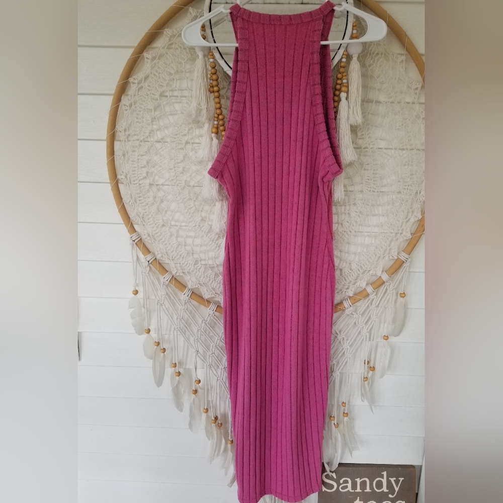 Elegant Ribbed Pink Heather Halter Knit Midi Dress Size Medium 8/10 Never Worn - Picture 5 of 5